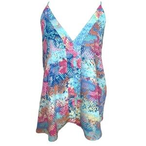 Adrienne Size Small Rainbow Snakeskin Print V-Neck Top